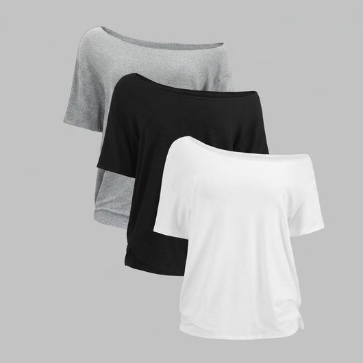 Women's Off-Shoulder Basic Tee 3-Pack