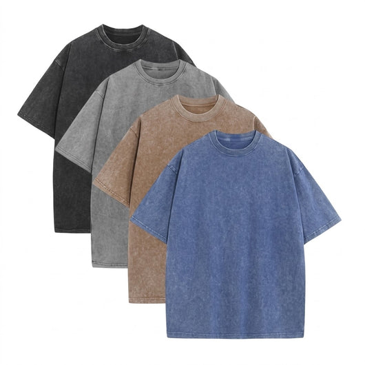 4-Pack Unisex Oversized Heavyweight Acid-Wash T-Shirt