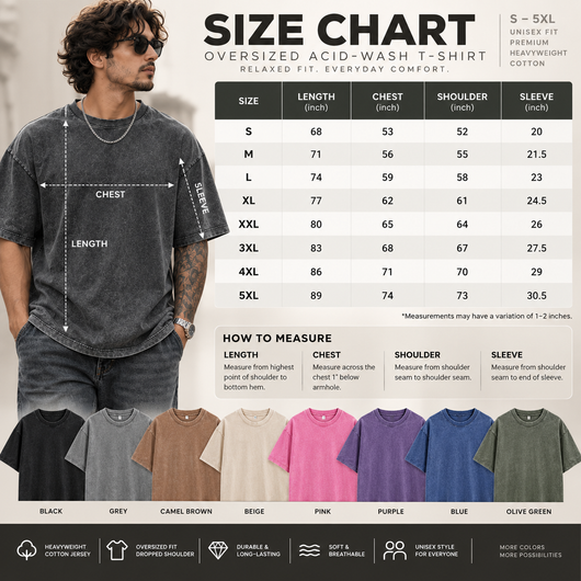 4-Pack Unisex Oversized Heavyweight Acid-Wash T-Shirt
