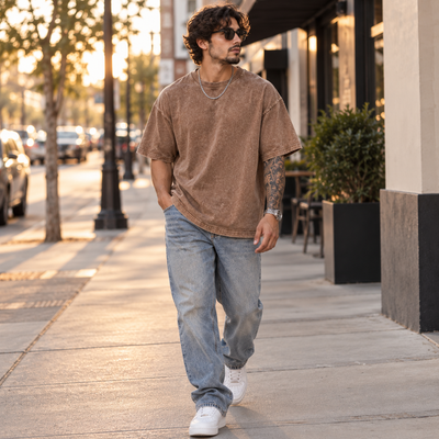 4-Pack Unisex Oversized Heavyweight Acid-Wash T-Shirt