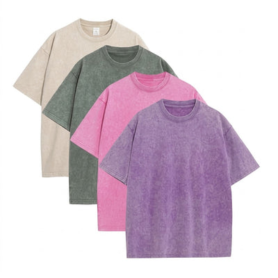 4-Pack Unisex Oversized Heavyweight Acid-Wash T-Shirt