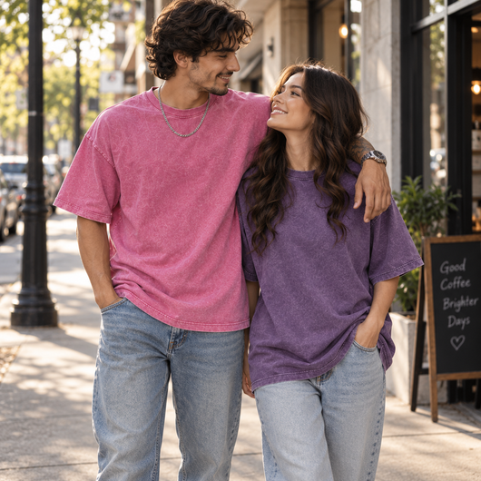 4-Pack Unisex Oversized Heavyweight Acid-Wash T-Shirt