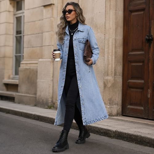 Women's Button Front Denim Coat