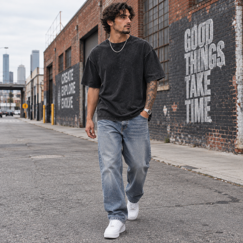 4-Pack Unisex Oversized Heavyweight Acid-Wash T-Shirt