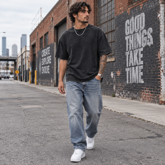 4-Pack Unisex Oversized Heavyweight Acid-Wash T-Shirt