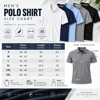 Men's 5-Pack Dry-Fit Moisture-Wicking Polo Shirts