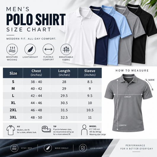 Men's 5-Pack Dry-Fit Moisture-Wicking Polo Shirts